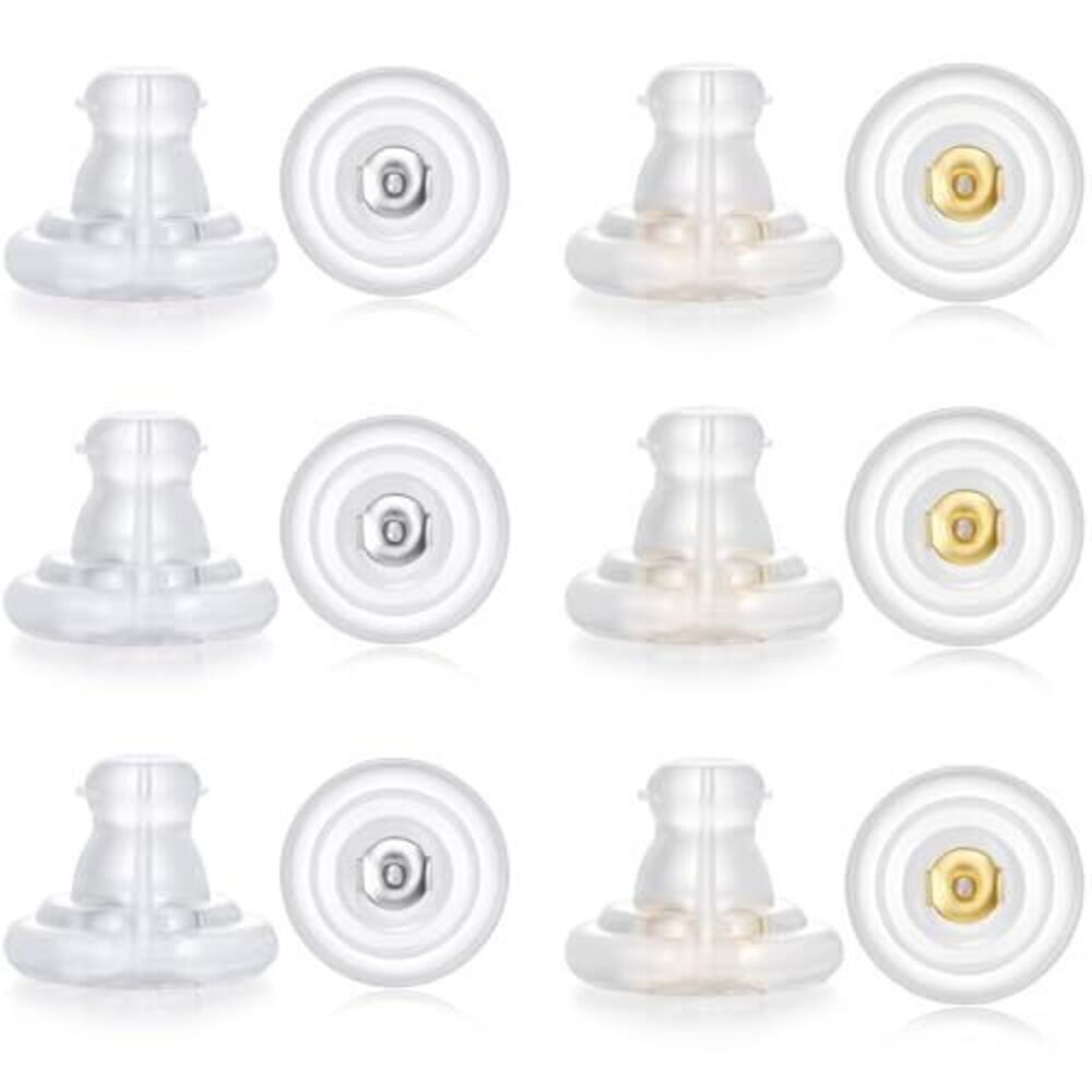 2340 12pcs Big Silicone Earring Backs Replacements, 18K Gold Plated Earring